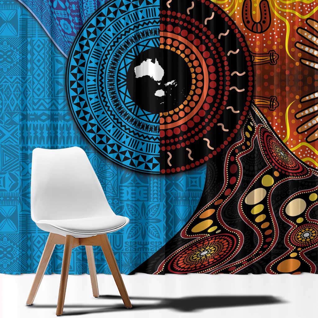 Fiji and Australia Together Window Curtain Tapa Tribal Tattoo mix Aboriginal Pattern LT03 - Polynesian Pride