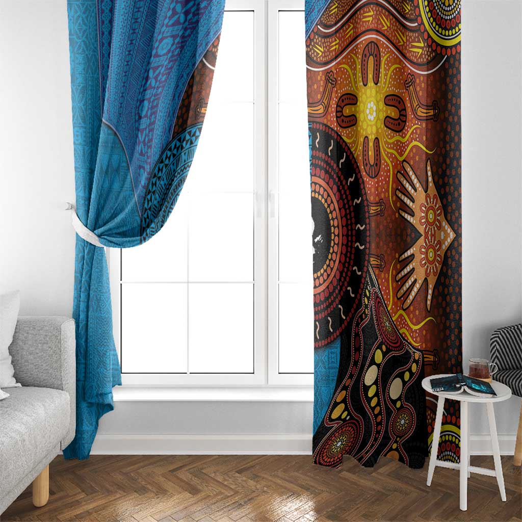 Fiji and Australia Together Window Curtain Tapa Tribal Tattoo mix Aboriginal Pattern LT03 - Polynesian Pride