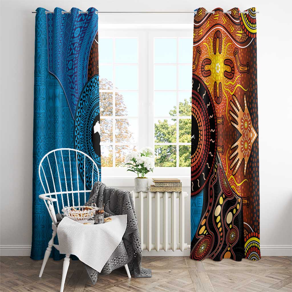 Fiji and Australia Together Window Curtain Tapa Tribal Tattoo mix Aboriginal Pattern LT03 - Polynesian Pride