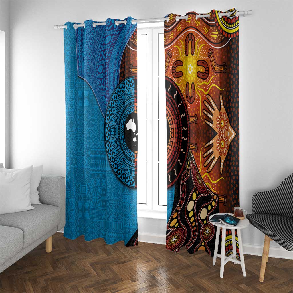 Fiji and Australia Together Window Curtain Tapa Tribal Tattoo mix Aboriginal Pattern LT03 With Grommets Black - Polynesian Pride