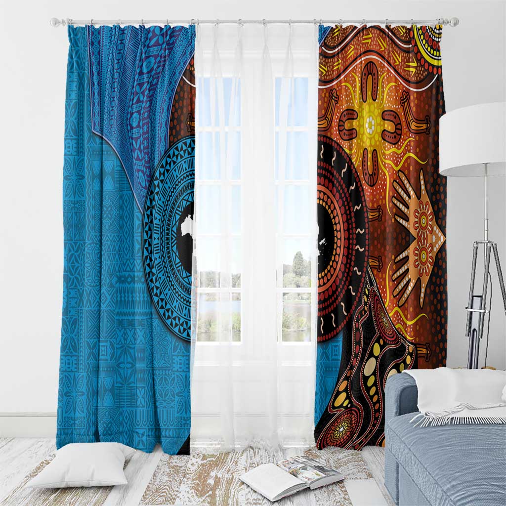 Fiji and Australia Together Window Curtain Tapa Tribal Tattoo mix Aboriginal Pattern LT03 - Polynesian Pride
