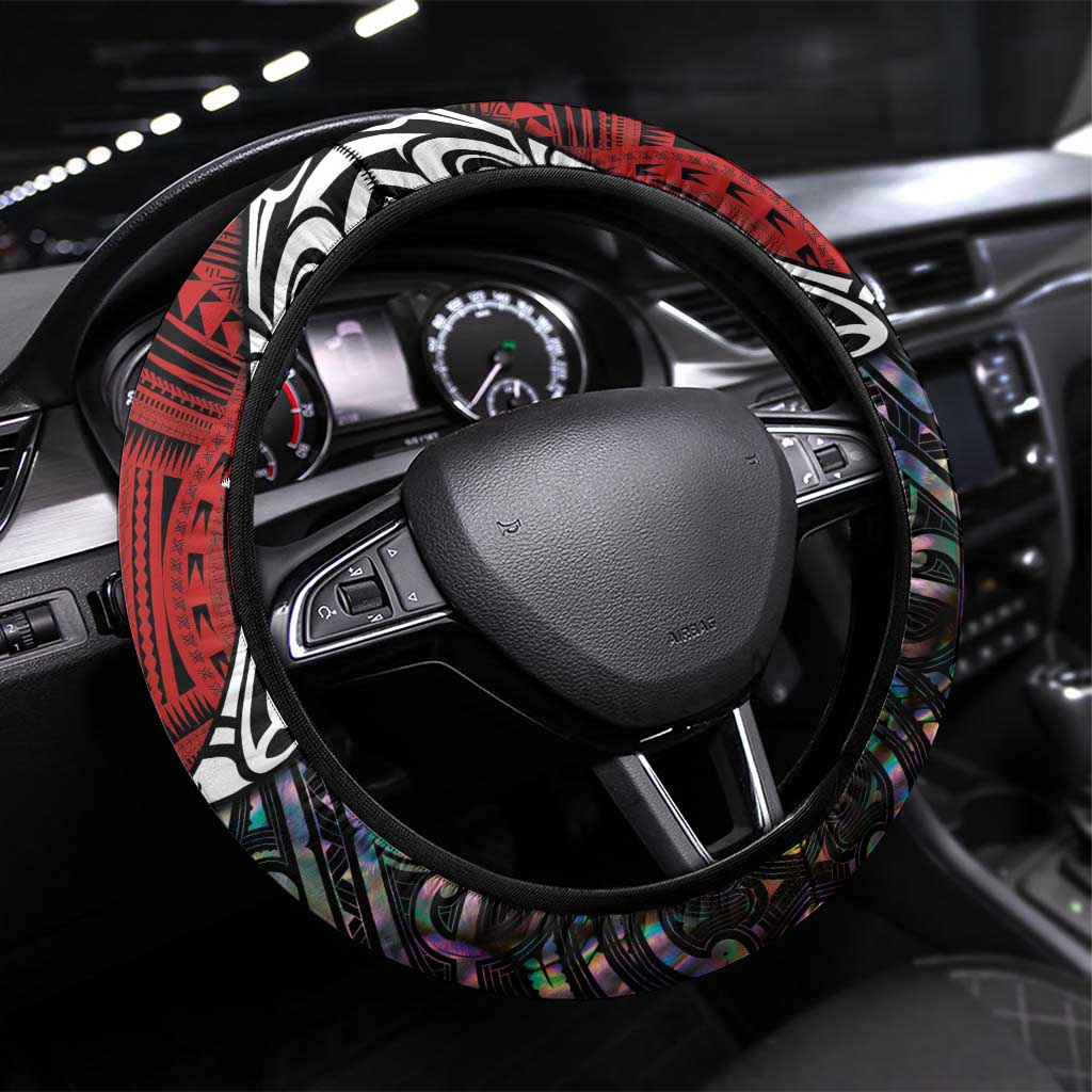 Tonga and New Zealand Together Steering Wheel Cover Tongan Kupesi Ngatu Tattoo and Maori Paua Shell Pattern