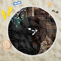 Samoa and New Zealand Together Beach Blanket Siapo Motif and Maori Paua Shell Pattern LT03 One Size 150cm Black - Polynesian Pride