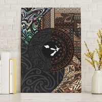 Samoa and New Zealand Together Canvas Wall Art Siapo Motif and Maori Paua Shell Pattern LT03 Without Frame Black - Polynesian Pride