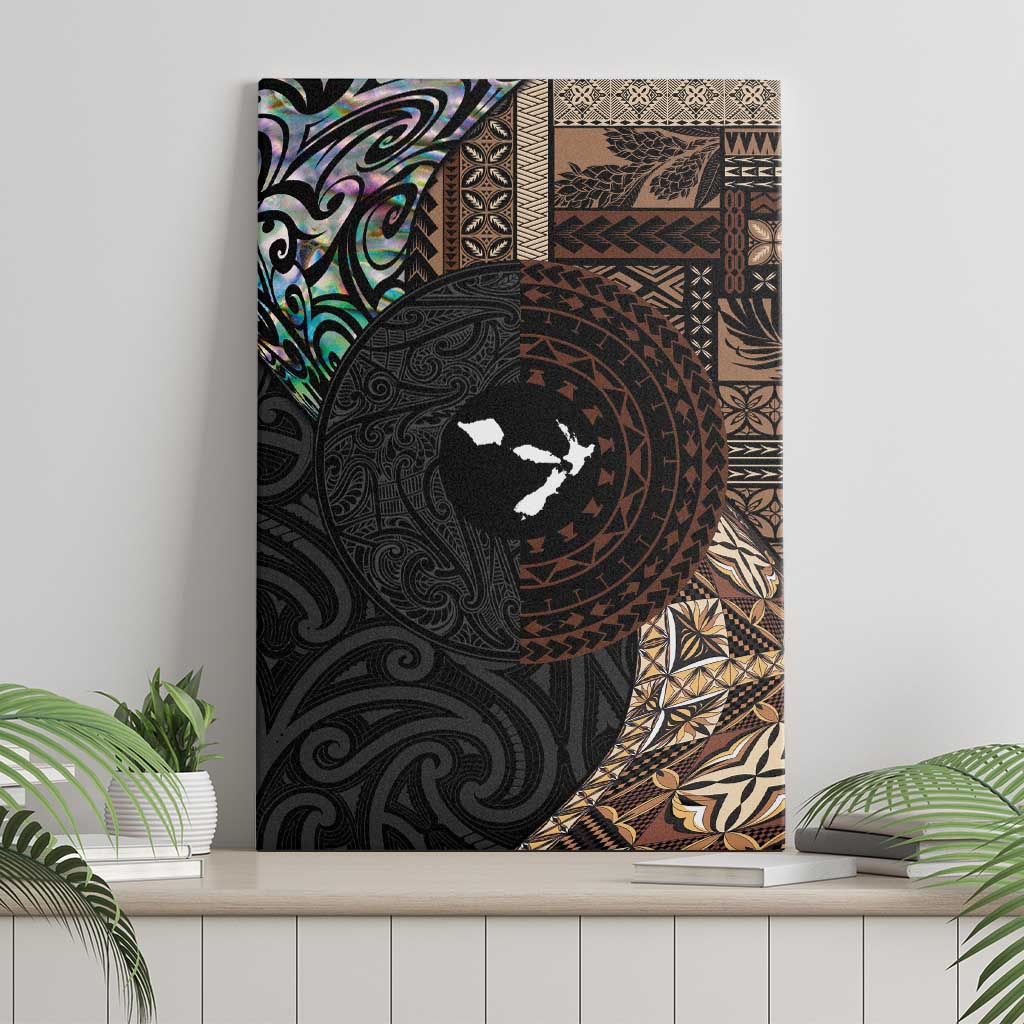Samoa and New Zealand Together Canvas Wall Art Siapo Motif and Maori Paua Shell Pattern LT03 - Polynesian Pride