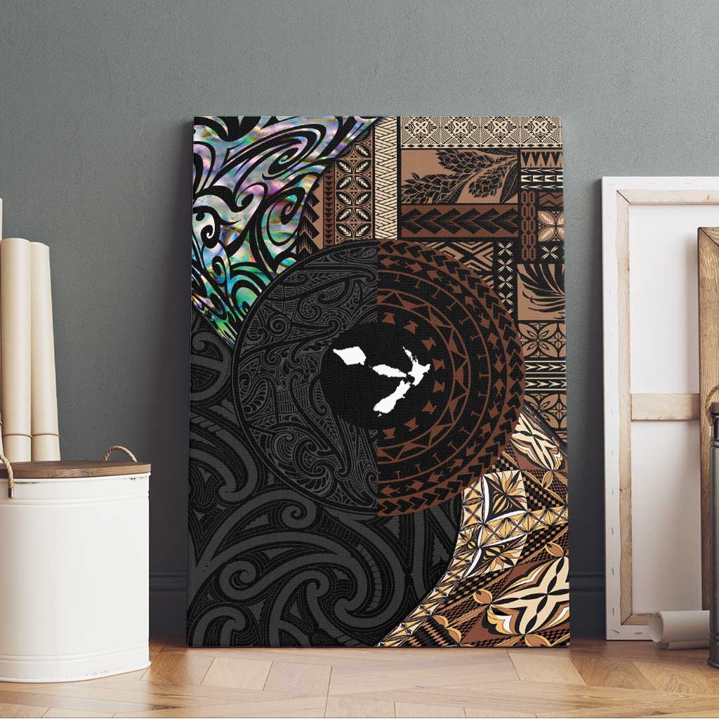 Samoa and New Zealand Together Canvas Wall Art Siapo Motif and Maori Paua Shell Pattern LT03 - Polynesian Pride