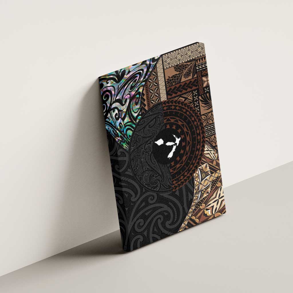 Samoa and New Zealand Together Canvas Wall Art Siapo Motif and Maori Paua Shell Pattern LT03 - Polynesian Pride