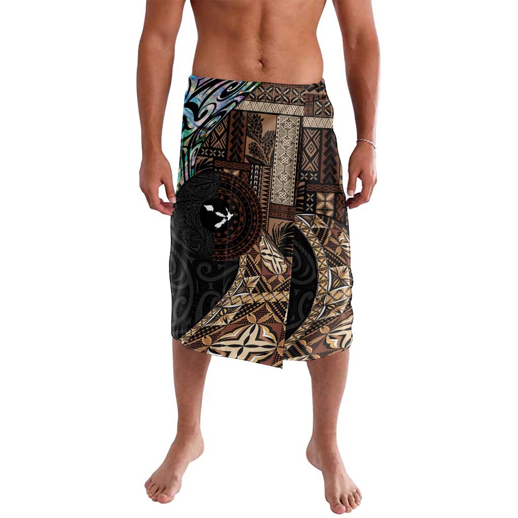 Samoa and New Zealand Together Lavalava Siapo Motif and Maori Paua Shell Pattern LT03 Black - Polynesian Pride