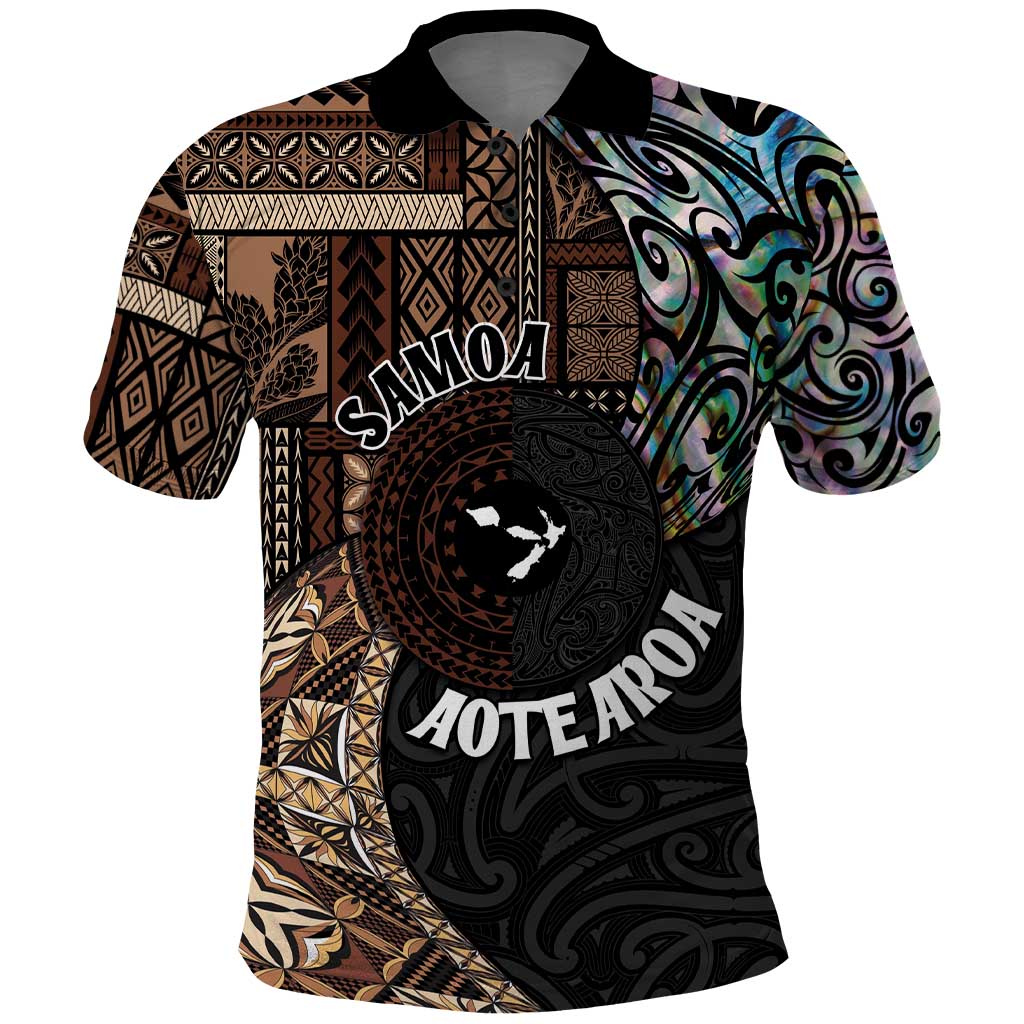 Samoa and New Zealand Together Polo Shirt Siapo Motif and Maori Paua Shell Pattern