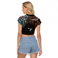 Samoa and New Zealand Together Raglan Cropped T Shirt Siapo Motif and Maori Paua Shell Pattern LT03 - Polynesian Pride