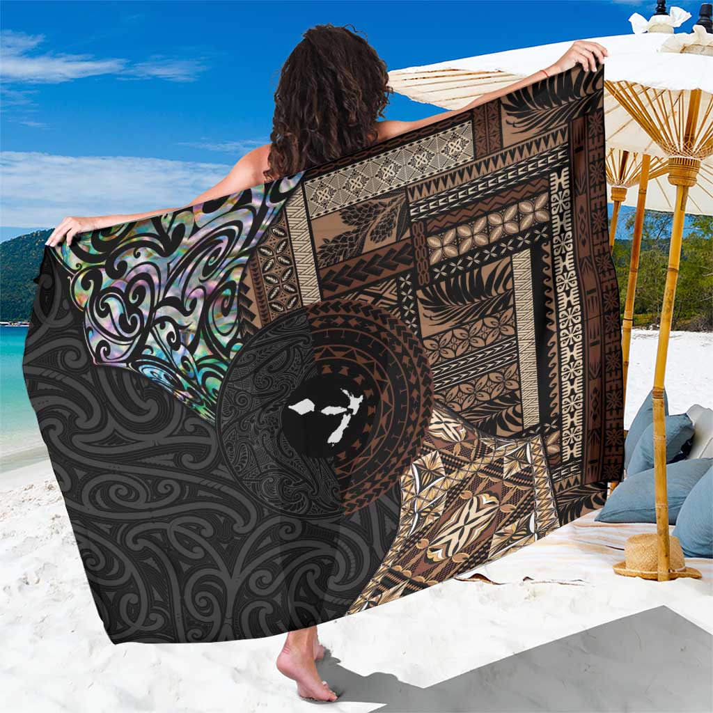 Samoa and New Zealand Together Sarong Siapo Motif and Maori Paua Shell Pattern LT03 One Size 44 x 66 inches Black - Polynesian Pride