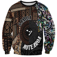 Samoa and New Zealand Together Sweatshirt Siapo Motif and Maori Paua Shell Pattern LT03 Unisex Black - Polynesian Pride