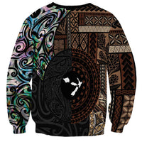 Samoa and New Zealand Together Sweatshirt Siapo Motif and Maori Paua Shell Pattern LT03 - Polynesian Pride