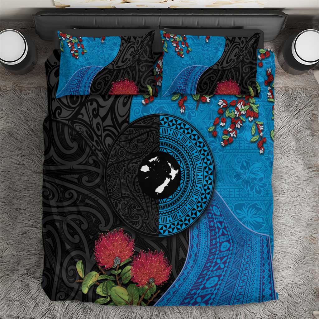 Fiji and New Zealand Together Bedding Set Tapa Maori Tattoo mix Tagimoucia and Pohutukawa