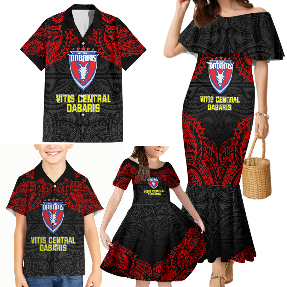 Vitis Central Dabaris Rugby Family Matching Mermaid Dress and Hawaiian Shirt Papua New Guinea Polynesian Tattoo LT03 - Polynesian Pride