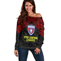 Vitis Central Dabaris Rugby Off Shoulder Sweater Papua New Guinea Polynesian Tattoo LT03 Women Red - Polynesian Pride