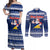 Tokelau Christmas Couples Matching Off Shoulder Maxi Dress and Long Sleeve Button Shirt Santa Claus Tokelau Flag and Coat of Arms with Polynesian Pattern LT03 Blue - Polynesian Pride