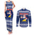 Tokelau Christmas Couples Matching Tank Maxi Dress and Long Sleeve Button Shirt Santa Claus Tokelau Flag and Coat of Arms with Polynesian Pattern LT03 Blue - Polynesian Pride