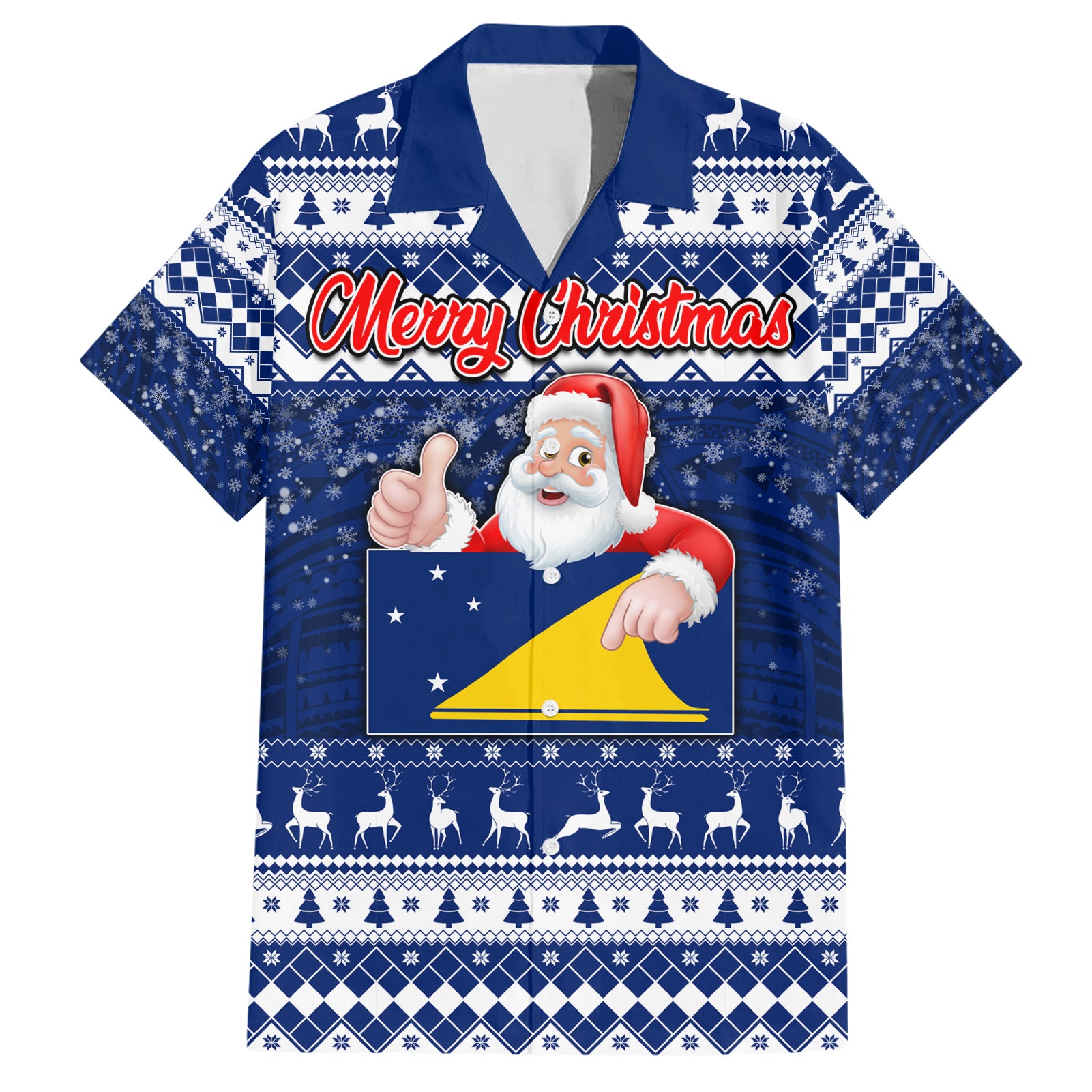 Tokelau Christmas Hawaiian Shirt Santa Claus Tokelau Flag and Coat of Arms with Polynesian Pattern LT03 Blue - Polynesian Pride