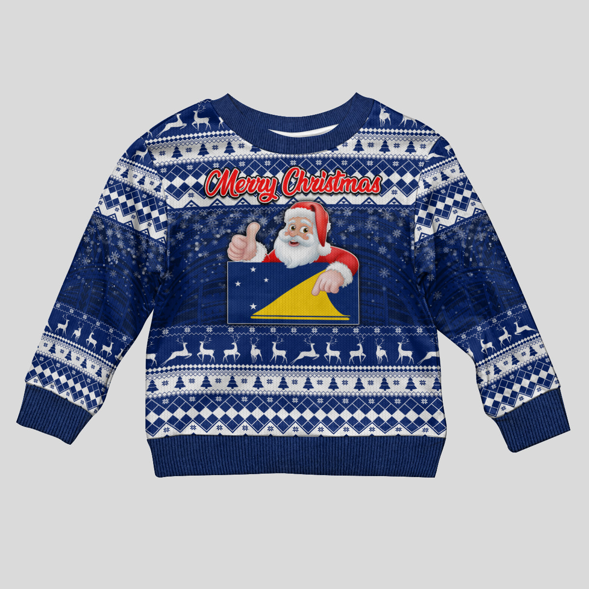 Tokelau Christmas Kid Ugly Christmas Sweater Santa Claus Tokelau Flag and Coat of Arms with Polynesian Pattern LT03 Kid Blue - Polynesian Pride