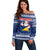 Tokelau Christmas Off Shoulder Sweater Santa Claus Tokelau Flag and Coat of Arms with Polynesian Pattern LT03 Women Blue - Polynesian Pride