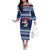 Tokelau Christmas Off The Shoulder Long Sleeve Dress Santa Claus Tokelau Flag and Coat of Arms with Polynesian Pattern LT03 Women Blue - Polynesian Pride