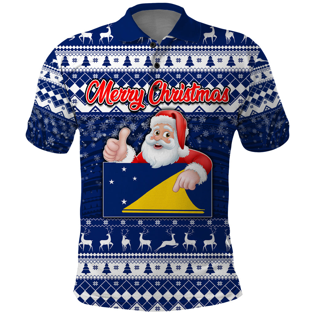 Tokelau Christmas Polo Shirt Santa Claus Tokelau Flag and Coat of Arms with Polynesian Pattern LT03 Blue - Polynesian Pride