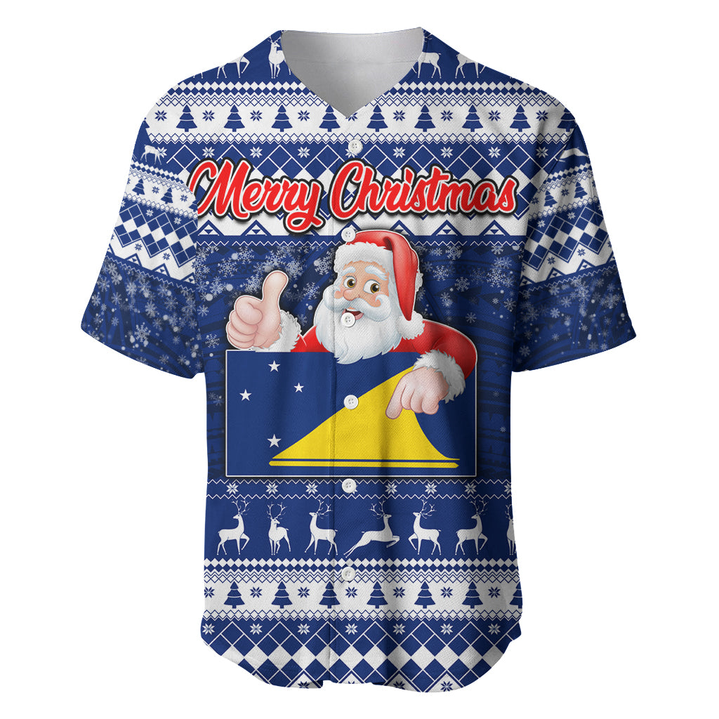 Personalised Tokelau Christmas Baseball Jersey Santa Claus Tokelau Flag and Coat of Arms with Polynesian Pattern LT03 Blue - Polynesian Pride