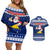 Personalised Tokelau Christmas Couples Matching Off Shoulder Short Dress and Hawaiian Shirt Santa Claus Tokelau Flag and Coat of Arms with Polynesian Pattern LT03 Blue - Polynesian Pride