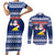 Personalised Tokelau Christmas Couples Matching Short Sleeve Bodycon Dress and Long Sleeve Button Shirt Santa Claus Tokelau Flag and Coat of Arms with Polynesian Pattern LT03 Blue - Polynesian Pride