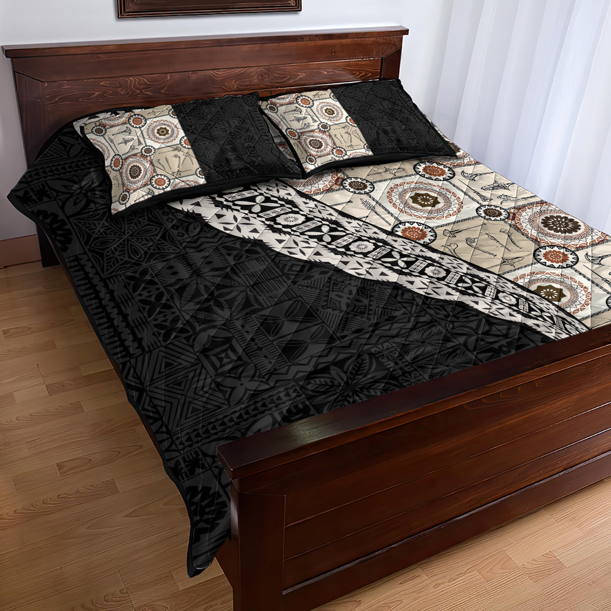 Tukenny Pattern Fijian War Clubs Mix Tapa Tribal Quilt Bed Set LT03 - Polynesian Pride