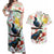 New Zealand Pohutukawa Tui Bird Couples Matching Off Shoulder Maxi Dress and Hawaiian Shirt Kowhai Version LT03 White - Polynesian Pride