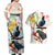 New Zealand Pohutukawa Tui Bird Couples Matching Off Shoulder Maxi Dress and Hawaiian Shirt Kowhai Version LT03 - Polynesian Pride