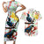 New Zealand Pohutukawa Tui Bird Couples Matching Short Sleeve Bodycon Dress and Hawaiian Shirt Kowhai Version LT03 White - Polynesian Pride