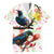 New Zealand Pohutukawa Tui Bird Family Matching Off Shoulder Maxi Dress and Hawaiian Shirt Kowhai Version LT03 Dad's Shirt - Short Sleeve White - Polynesian Pride