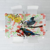 New Zealand Pohutukawa Tui Bird Tablecloth Kowhai Version LT03 White - Polynesian Pride