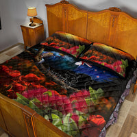 New Zealand ANZAC Day Quilt Bed Set Pohutukawa Flower and Tui Bird LT03 - Polynesian Pride