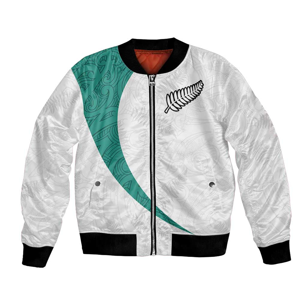Custom New Zealand Football Bomber Jacket Go All Silver Ferns - Towards World Cup 2026 LT03 Unisex White - Polynesian Pride