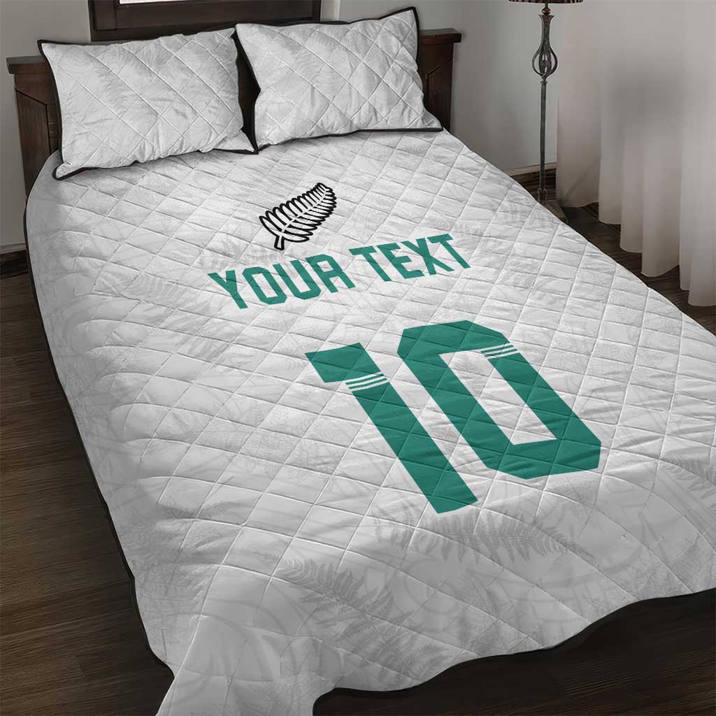 Custom New Zealand Football Quilt Bed Set Go All Silver Ferns - Towards World Cup 2026 LT03 White - Polynesian Pride