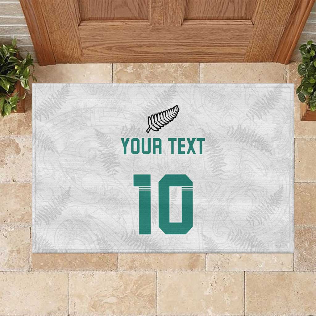 Custom New Zealand Football Rubber Doormat Go All Silver Ferns - Towards World Cup 2026 LT03 White - Polynesian Pride