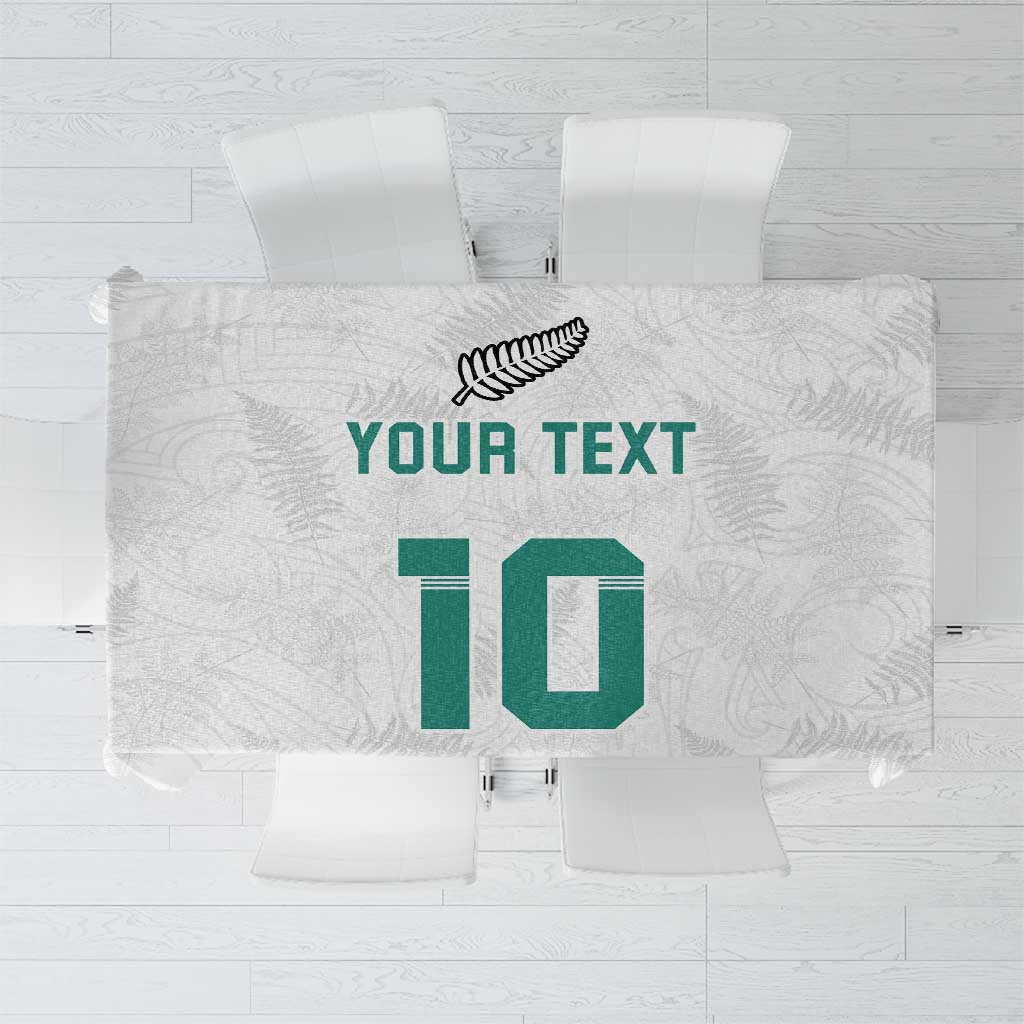Custom New Zealand Football Tablecloth Go All Silver Ferns - Towards World Cup 2026 LT03 White - Polynesian Pride