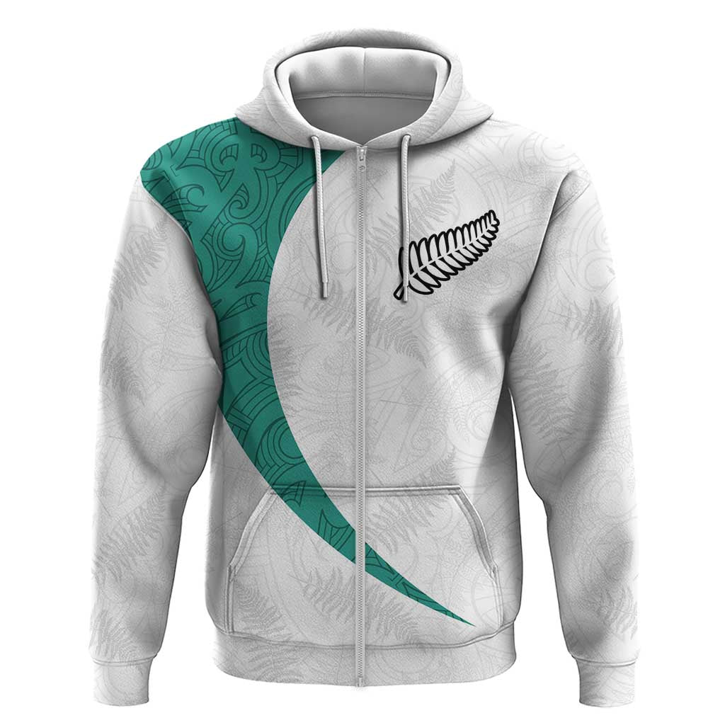 Custom New Zealand Football Zip Hoodie Go All Silver Ferns - Towards World Cup 2026 LT03 Zip Hoodie White - Polynesian Pride
