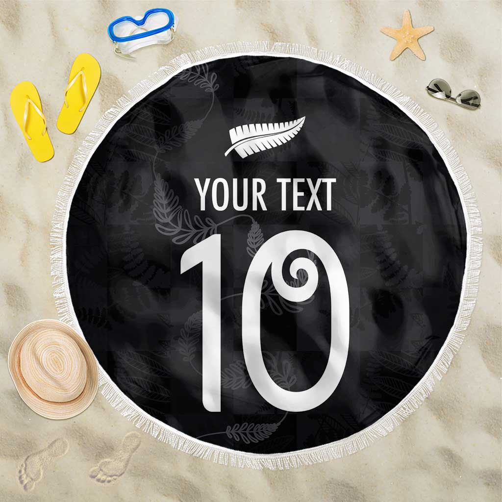 Custom New Zealand Rugby Beach Blanket All Silver Ferns Blacks LT03 One Size 150cm Black - Polynesian Pride