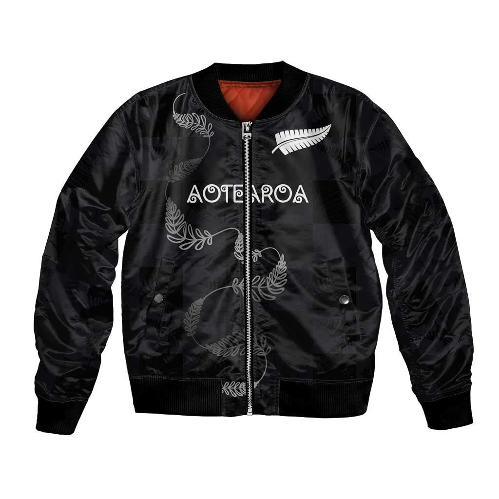 Custom New Zealand Rugby Bomber Jacket All Silver Ferns Blacks LT03 Unisex Black - Polynesian Pride