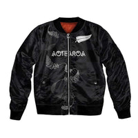 Custom New Zealand Rugby Bomber Jacket All Silver Ferns Blacks LT03 Unisex Black - Polynesian Pride