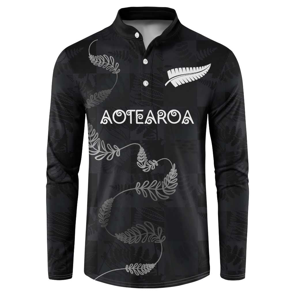 Custom New Zealand Rugby Button Sweatshirt All Silver Ferns Blacks LT03 Black - Polynesian Pride