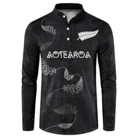 Custom New Zealand Rugby Button Sweatshirt All Silver Ferns Blacks LT03 Black - Polynesian Pride