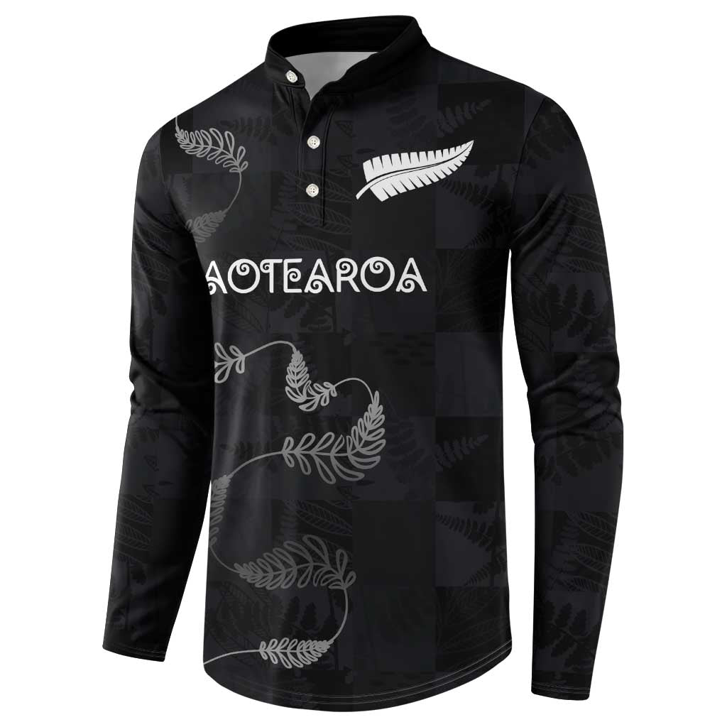 Custom New Zealand Rugby Button Sweatshirt All Silver Ferns Blacks LT03 - Polynesian Pride