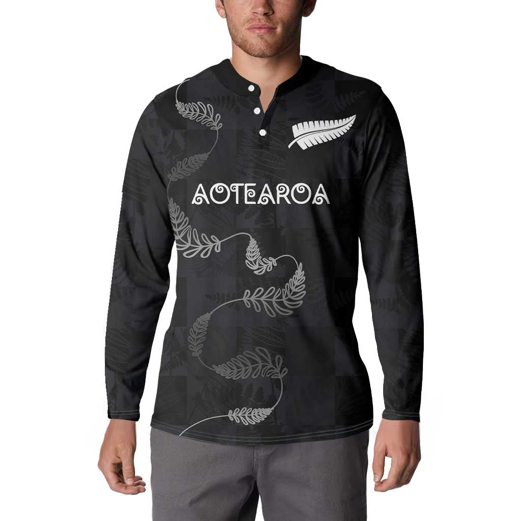 Custom New Zealand Rugby Button Sweatshirt All Silver Ferns Blacks LT03 - Polynesian Pride