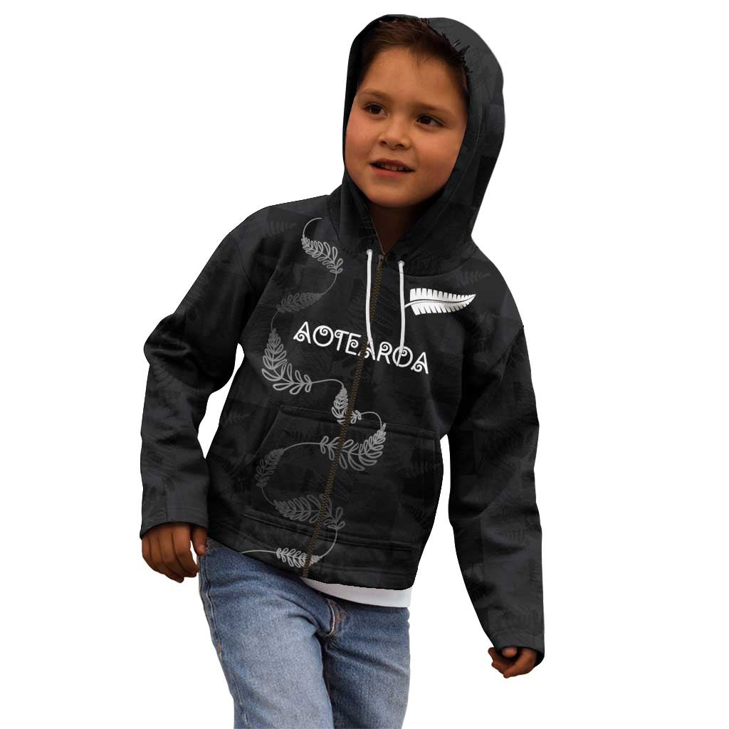 Custom New Zealand Rugby Kid Hoodie All Silver Ferns Blacks LT03 - Polynesian Pride